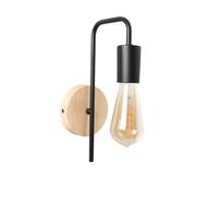 Alpinaluz Applique Murale Style Vintage Nordique - Support en Métal Noir en Forme de L avec Base en Bois - Douille E27 - Pour Intérieur, Salon, Couloir ou Chambre