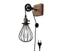 Alpinaluz Applique murale vintage FRUSTA - Lampe rétro avec cage en fer et poulie réglable, culot E27, câble avec prise et interrupteur - Design classique pour chambre, salon ou commerce