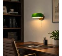 Alpinaluz Applique Vintage Banquier E27, Verre Vert et Bronze | Style banquier rétro, largeur 26 cm, abat-jour basculant, interrupteur à chaînette, base métallique bronze