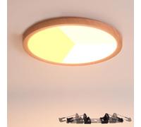 Alpinaluz Downlight LED effet bois Ø225 mm 18 W - Plafonnier surface ou encastré Ø65-200 mm - Sélecteur de couleur CCT 3000K/4000K/6000K - Ultra fin 17 mm - IP44 pour salle de bain, cuisine, couloir