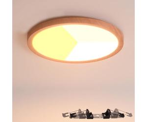 Alpinaluz Downlight LED effet bois Ø225 mm 18 W - Plafonnier surface ou encastré Ø65-200 mm - Sélecteur de couleur CCT 3000K/4000K/6000K - Ultra fin 17 mm - IP44 pour salle de bain, cuisine, couloir