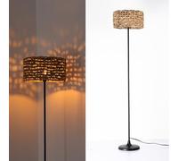 Alpinaluz Lampadaire - Abat-jour en rotin naturel végétal tissé à la main Ø33 cm - Style Vintage Rustique Boho Rural - Base métallique noire - Culot E27 pour salon, chambre ou entrée