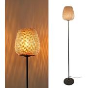Alpinaluz Lampadaire avec abat-jour en osier bambou, culot E27, design moderne nordique rustique pour salon, chambre, lecture, F001-BK