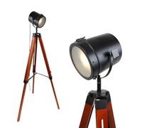 Alpinaluz Lampadaire Cinema trépied en bois naturel - orientable avec verre opaque, culot E27, style nautique vintage pour salon salle à manger