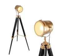 Alpinaluz Lampadaire Cinema trépied en bois noir naturel - Tête dorée orientable avec verre opaque, culot E27, style nautique vintage pour salon salle à manger