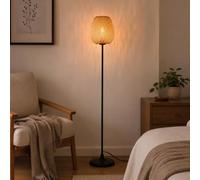 Alpinaluz Lampadaire E27 Abat-jour Naturel en Osier et Bambou Base Noire