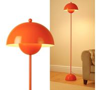 Alpinaluz Lampadaire en Acier avec Abat-jour Bombé - Style Scandinave et Rétro - Éclairage Indirect vers le Bas - Douille E27 - Interrupteur au Pied - Pour Salon ou Chambre (Orange)