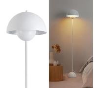 Alpinaluz Lampadaire en Acier avec Abat-jour Bombé - Style Scandinave et Rétro - Éclairage Indirect vers le Bas - Douille E27 - Interrupteur au Pied - Pour Salon ou Chambre (Blanc)