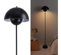 Alpinaluz Lampadaire en Acier avec Abat-jour Bombé - Style Scandinave et Rétro - Éclairage Indirect vers le Bas - Douille E27 - Interrupteur au Pied - Pour Salon ou Chambre (Noir)