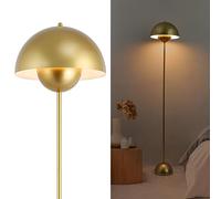 Alpinaluz Lampadaire en Acier avec Abat-jour Bombé - Style Scandinave et Rétro - Éclairage Indirect vers le Bas - Douille E27 - Interrupteur au Pied - Pour Salon ou Chambre (Doré)