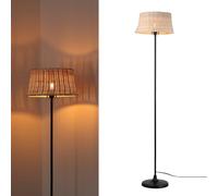 Alpinaluz Lampadaire en bambou et osier tissé à la main - Abat-jour Ø28 cm, hauteur 147 cm, structure métallique noire avec interrupteur à pied et culot E27 pour salon, chambre ou lecture