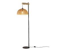 Alpinaluz Lampadaire en rotin tressé à la main Ø32 cm avec base en métal noir et détail en bois - Style bohème nordique - Douille E27 - Hauteur 158 cm pour salon et chambre