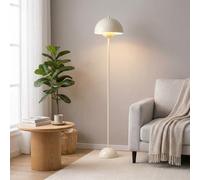 Alpinaluz Lampadaire Moderne avec Double Abat-Jour Métallique Ø30 cm, Design Minimaliste en Blanc Crème, Hauteur 164 cm, Base Stable avec Interrupteur au Pied - Parfait pour Salon et Lecture