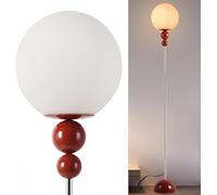 Alpinaluz Lampadaire Rouge E27 Globe Opale D24 cm Chrome Mid Century | Deux sphères décoratives rouges, barre chromée et interrupteur au pied pour salon, chambre, coin lecture et entrée