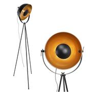 Alpinaluz Lampadaire trépied - Design moderne, aluminium noir, tête rotative, abat-jour parabolique doré, culot E27, idéal pour salon