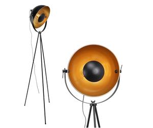 Alpinaluz Lampadaire trépied - Design moderne, aluminium noir, tête rotative, abat-jour parabolique doré, culot E27, idéal pour salon