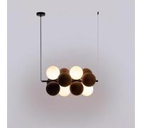 Alpinaluz Lampe acoustique suspendue horizontale marron - 12 sphères Ø140mm (4 en verre opale + 8 absorbants) - Culot G9 - Design décoratif et insonorisant pour salon, restaurant ou bureau