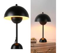 Alpinaluz Lampe de Table Noire en Acier - Design Scandinave Rétro avec Abat-jour Parabolique - Douille E27 - Lumière Indirecte - Pour Salon, Bureau ou Chambre