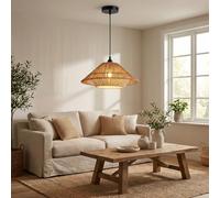 Alpinaluz Lampe Suspendue en Papier Tressé Artisanale Bicolore Beige et Marron Ø40 cm avec Douille E27 Design Japonais Wabi-Sabi pour Salon Salle à Manger Chambre