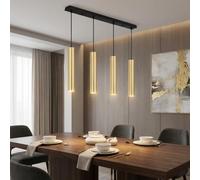 Alpinaluz Lampe Suspension Linéaire 4 Lampes Doré avec Tubes en Aluminium et Câble Textile Réglable, Style Moderne Minimaliste, Douilles GU10, Éclairage Intérieur Idéal pour Cuisine et Salle à Manger