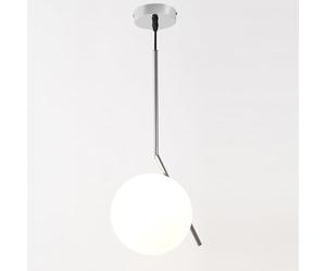 Alpinaluz Plafonnier suspendu - Abat-jour sphérique en verre opaque blanc Ø17 cm - Support linéaire en métal chromé - Culot E27 - Style moderne pour salon, salle à manger, cuisine ou couloir