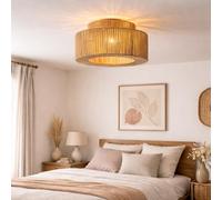 Alpinaluz Plafonnier YUMA Ø38 cm en Corde de Jute Beige avec Structure en Fer, Lampe Artisanale Style Boho avec Abat-jour Tressé pour Salon ou Chambre, Éclairage Chaleureux et Décoratif