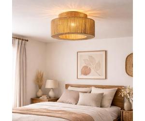 Alpinaluz Plafonnier YUMA Ø38 cm en Corde de Jute Beige avec Structure en Fer, Lampe Artisanale Style Boho avec Abat-jour Tressé pour Salon ou Chambre, Éclairage Chaleureux et Décoratif