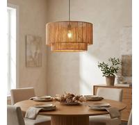 Alpinaluz Suspension de Plafond Ø45 cm avec Abat-jour en Papier Tressé à la Main et Structure en Fer Marron Clair - Style Boho Vintage avec Douille E27 pour Éclairage Ambiant Intérieur dans Salon
