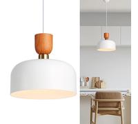 Alpinaluz Suspension de plafond en acier blanc peinture imitation bois, anneau doré, abat-jour 30 cm E27, design élégant salon, salle à manger, chambre