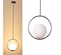 Alpinaluz Suspension de plafond en forme d'anneau avec boule en verre opale blanche et base métallique de couleur chromée - Design moderne, culot E27
