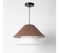 Alpinaluz Suspension en tissu bicolore marron et blanc Ø40 cm - Double écran textile superposé, style français élégant et nordique moderne, lumière d'ambiance chaude, culot E27, hauteur réglable
