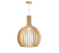 Alpinaluz Suspension Luminaire Semi-Sphérique Ø35 cm - Lattes de Bois Cintré Style Scandinave - Douille E27 - Câble Transparent - Design Naturel pour Cuisine, Salle à Manger ou Salon