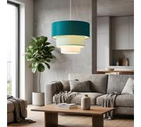 Alpinaluz Suspension textile vert turquoise, vert clair et blanc à trois niveaux Ø38 cm - Abat-jour en tissu multicouche, culot E27, design moderne pour salon, chambre à coucher, salle à manger