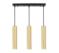 Alpinaluz Suspension triple dorée linéaire - Style minimaliste - 3 tubes en aluminium 30 cm - Culot GU10 - Câble textile réglable 1 m - Lumière focale pour cuisine, salle à manger ou salon