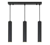 Alpinaluz Suspension triple noire linéaire - Style minimaliste - 3 tubes en aluminium 30 cm - Culot GU10 - Câble textile réglable 1 m - Lumière focale pour cuisine, salle à manger ou salon