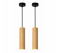 Alpinaluz Suspension tubulaire de plafond en aluminium 20 cm - Design moderne minimaliste, douille GU10, câble textile réglable 120 cm (Lot de 2 Effet bois)