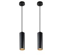 Alpinaluz Suspension tubulaire de plafond en aluminium 20 cm - Design moderne minimaliste, douille GU10, câble textile réglable 120 cm (Lot de 2 Noir)
