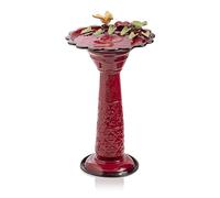 Alpine Corporation 28" Tall Outdoor Metal Birdbath with Birds and Leaves Yard Statue Decoration, Red