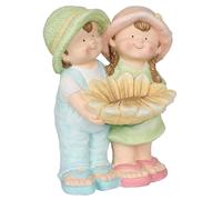 Alpine Corporation QWR1372 Statue de garçon et fille tenant un bain d'oiseaux de tournesol, multicolore