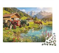 Alpine Farm Puzzle 1000 Pièces Recyclé Paper Retro Tractor Puzzle for Boy & Girl Ages 6 Years Up Jeu Éducatif Challenge Fun Jeu de Famille 70x50cm/1000pcs