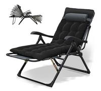 AlpineAura Chaise longue de jardin, pliable, avec rembourrage et coussin, dossier réglable de 0 à 180 °, charge maximale de 150 kg, pour l'extérieur, la plage, le balcon