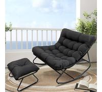 AlpineAura Fauteuil à bascule avec tabouret - Fauteuil de lecture - Fauteuil de lecture - Fauteuil de relaxation avec rembourrage - Pour extérieur, patio, terrasse - En métal - Pour jardin, cour