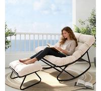 AlpineAura Fauteuil à bascule avec tabouret Jardin Fauteuil à bascule de détente Salon Fauteuil de lecture avec rembourrage, Fauteuil à bascule Patio, jusqu'à 150 kg, pour jardin, cour, chambre à