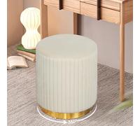 AlpineAura Tabouret de coiffeuse en velours - Rond - Pivotant à 360° - Tabouret rembourré - Pour salon, chambre à coucher - Design moderne - Blanc cassé