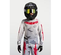 Alpinestars Fluid Lone Maillot de motocross jeunesse, Gris/blanc/rouge, Taille 2XL