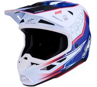 Alpinestars S-M7 Blaster Casque de Motocross, Blanc/Bleu/Rouge Brillant, M (57/58)