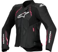 Alpinestars Stella Dusk, veste en cuir pour femmes 48 Noir/Fuchsia/Blanc Noir/Fuchsia/Blanc