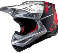 Alpinestars Supertech M10 Flood, casque de motocross XXL Argent/Noir Mat/Rouge Néon Argent/Noir Mat/Rouge Néon
