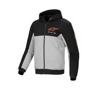 Alpinestars Sweat à capuche sport chromé v2, veste d'équitation renforcée avec armure certifiée CE et style urbain, Noir/gris chiné/rouge fluo, Large