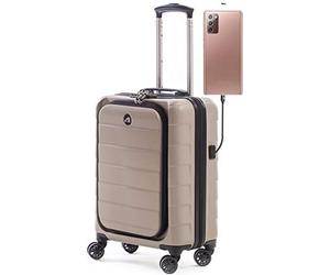 ALPINI Valise Taille Cabine Rigide INOVA-2.0 avec Compartiment pour Ordinateur 16" (55cm) Garantie 2 Ans 100% ABS Port USB (Taupe (Creamy Brown), (Cabine) S - Small - 40L - 55x40x20cm - 2.7kg)
